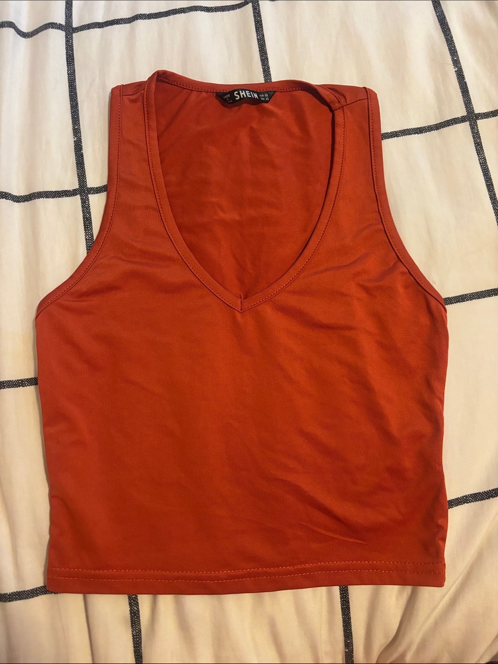 SHEIN Rust Red V-Neck Crop Tank Top